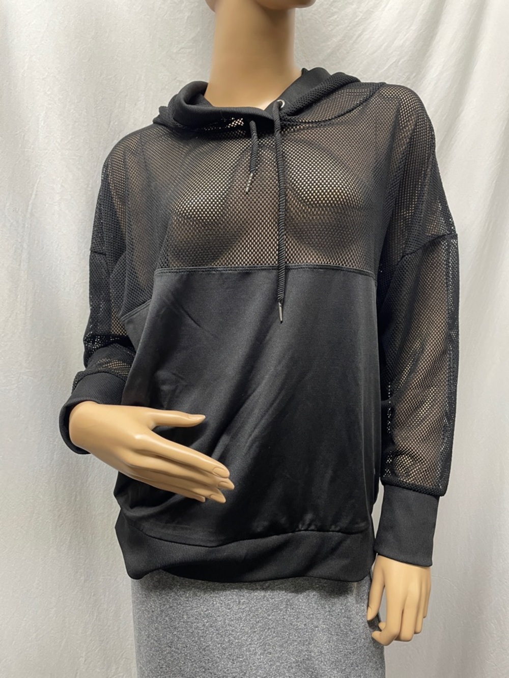 CALI Women's Black Mesh Panel Hoodie NWOT